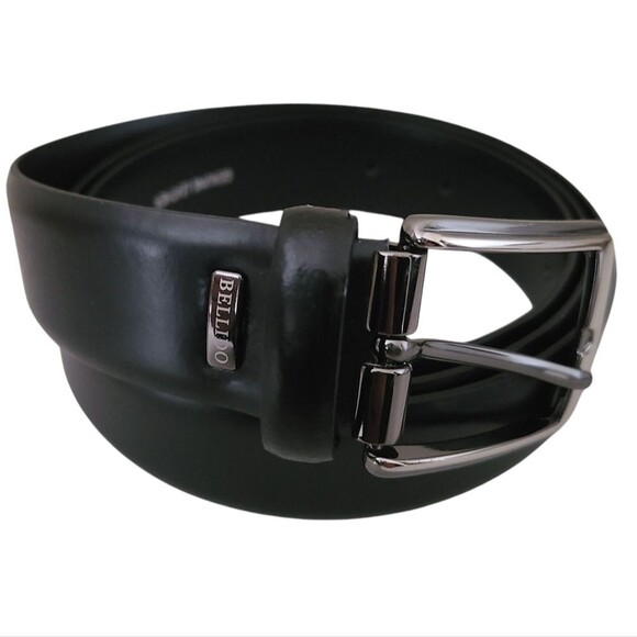 miguel bellido genuine leather belt black leather silver buckle mens size 42 - Picture 1 of 5